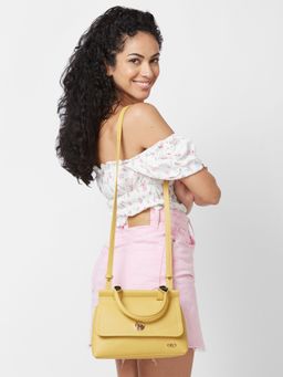Globus - Women Mustard Textured Casual Handheld Sling Bag
