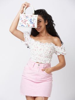 Globus - Women White Printed Casual Handheld Sling Bag