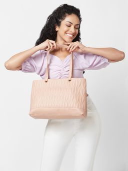 Globus - Women Nude Textured Casual Tote Bag