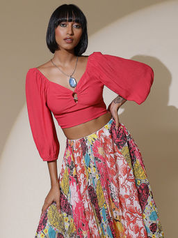 Label Ritu Kumar - Pink Solid Crop Top