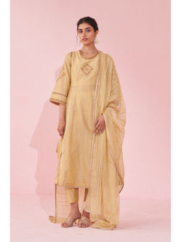 STUDIO BAGECHAA - Gaura Yellow Anarkali Kurta with Pant and Dupatta (Set of 3)