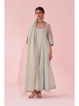 STUDIO BAGECHAA - Gauri Pale Blue Anarkali Kurta with Pant and Dupatta (Set of 3)