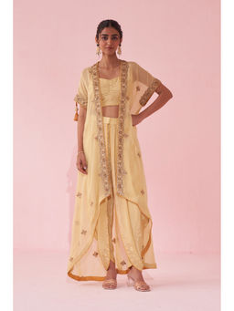 STUDIO BAGECHAA - Gohar Yellow Shrug with Tulip Pant and Bustier (Set of 3)