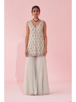 STUDIO BAGECHAA - Ghaziya Pale Blue Sharara with Kurti (Set of 2)