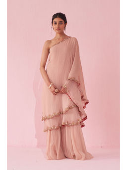 STUDIO BAGECHAA - Gulbano Blush Pink Sharara with Top (Set of 2)