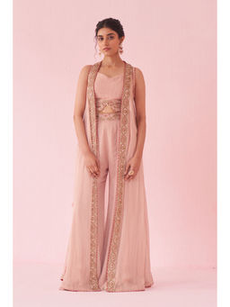 STUDIO BAGECHAA - Gehna Blush Pink Sharara with Blouse and Shrug (Set of 3)