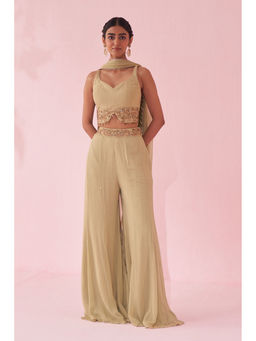 STUDIO BAGECHAA - Gul Beige Sharara with Blouse and Dupatta (Set of 3)