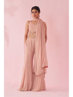 STUDIO BAGECHAA - Gul Blush Pink Sharara with Blouse and Dupatta (Set of 3)