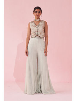 STUDIO BAGECHAA - Garima Pale Blue Sharara with Bustier and Jacket (Set of 3)