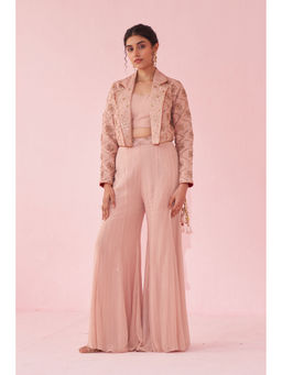 STUDIO BAGECHAA - Garima Blush Pink Sharara with Bustier and Jacket (Set of 3)