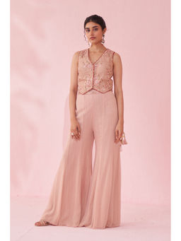 STUDIO BAGECHAA - Gurnoor Blush Pink Sharara with Gilet (Set of 2)