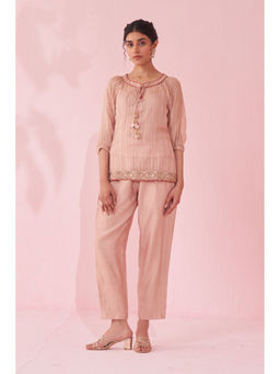 STUDIO BAGECHAA - Gajara Blush Pink Kurti with Pant and Inner (Set of 3)