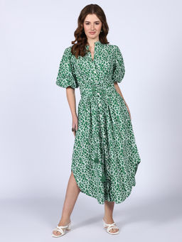Saint G - Womens Green Floral Print Cotton Midi Dress