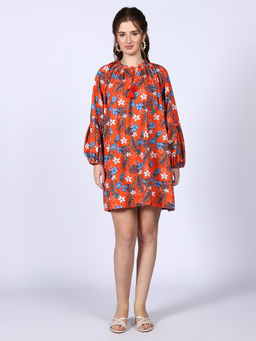 Saint G - Womens Orange Cotton Poplin Short Mini Dress