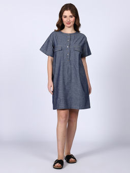 Saint G - Womens Grey Cotton Chambray Dress