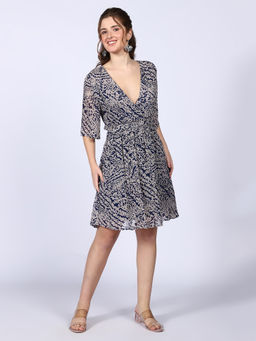 Saint G - Womens Navy Blue Printed Viscose Mini Dress