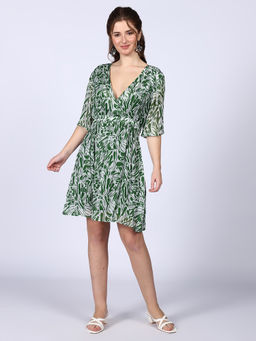 Saint G - Womens Green Printed Viscose Mini Dress