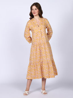 Saint G - Womens Yellow Tiered Cotton Long Midi Dress