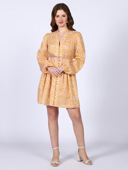 Saint G - Womens Yellow Cotton Long Mini Dress