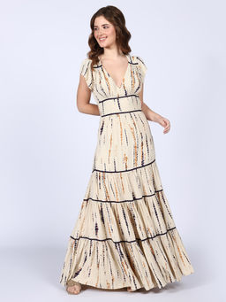 Saint G - Womens Ivory Tiered Viscose Long Maxi Dress