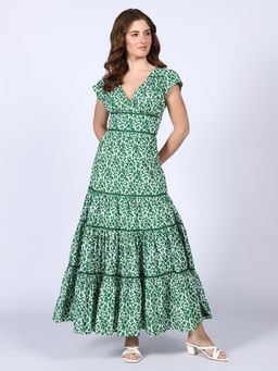 Saint G - Womens Green Cotton Long Maxi Dress