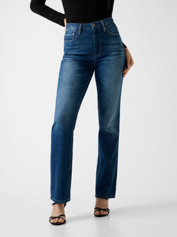 Guess - Women Denim Blue Solid Regular Fit High Rise Jeans