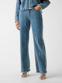 Guess - Women Tokyo Wide Blue Tweed-Effect Slim Fit High Rise Jeans
