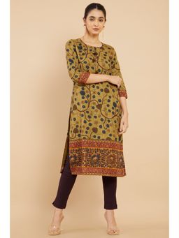Soch - Women Olive Linen Printed Kurta