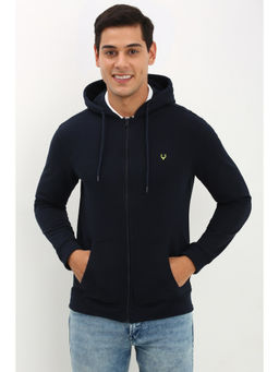 Allen Solly - Men Navy Blue Hooded Neck Full Sleeves Casual Hoodie