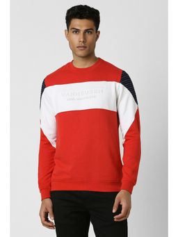 Van Heusen - Men Red Colorblock Crew Neck Sweatshirt