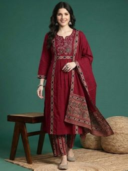 ANAISA - Women's Rust Printed Kurta with Pant & Dupatta