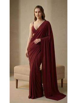 HANDME - Maroon Serenity Lycra Pre Drape Saree with Unstitched Blouse
