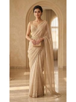 HANDME - Moonstone Pearl Salsa Cringe Saree with Unstitched Blouse & Belt