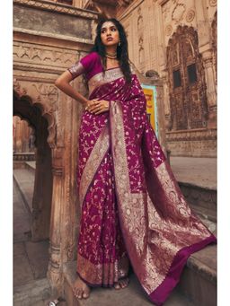 Mysilklove - Byzantium Purple Woven Banarasi Saree with Unstitched Blouse