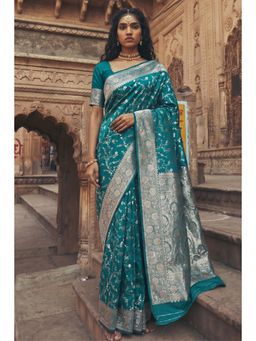 Mysilklove - Sapphire Blue Woven Banarasi Saree with Unstitched Blouse