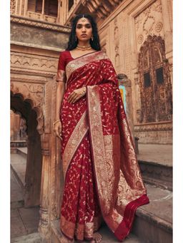 Mysilklove - Bride Red Woven Banarasi Saree with Unstitched Blouse