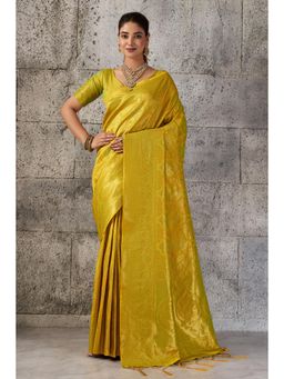 Mysilklove - Radiant Gold Yellow Woven Kanjivaram Saree with Unstitched Blouse