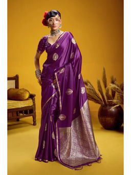 Mysilklove - Kingfisher Purple Handloom Satin Silk Saree with Unstitched Blouse