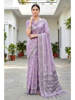 Mysilklove - Liseran Purple Soft Cotton Printed Saree with Unstitched Blouse