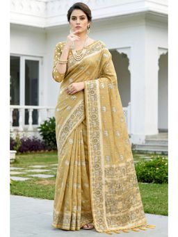 Mysilklove - Sunshine Yellow Soft Cotton Printed Saree with Unstitched Blouse