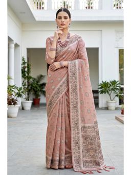 Mysilklove - Vibrant Peach Soft Cotton Printed Saree with Unstitched Blouse