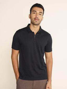 DaMENSCH - Men Black Thermoregulating Regular Fit Polo T-shirt