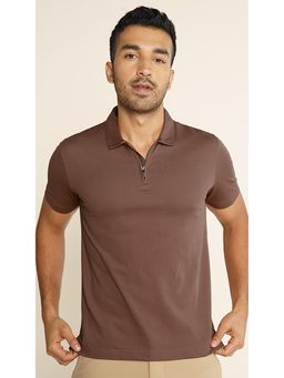 DaMENSCH - Men Brown Thermoregulating Regular Fit Polo T-shirt