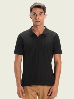 DaMENSCH - Black Herringbone Texture Polo T-Shirt