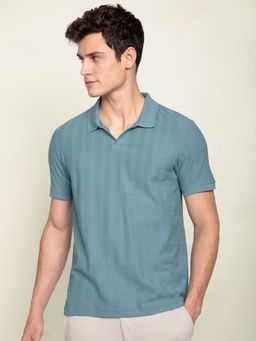 DaMENSCH - Blue Herringbone Texture Polo T-Shirt
