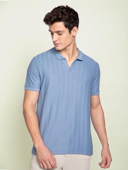 DaMENSCH - Blue Herringbone Texture Polo T-Shirt