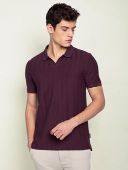 DaMENSCH - Maroon Herringbone Texture Polo T-Shirt