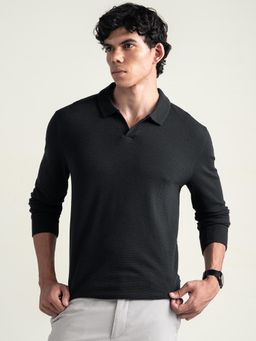 DaMENSCH - Black Popcorn Texture Full Sleeve Polo T Shirt