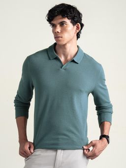 DaMENSCH - Teal Popcorn Texture Full Sleeve Polo T Shirt
