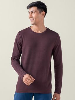 DaMENSCH - Men Burgundy Popcorn Textured Full Sleeves T Shirt